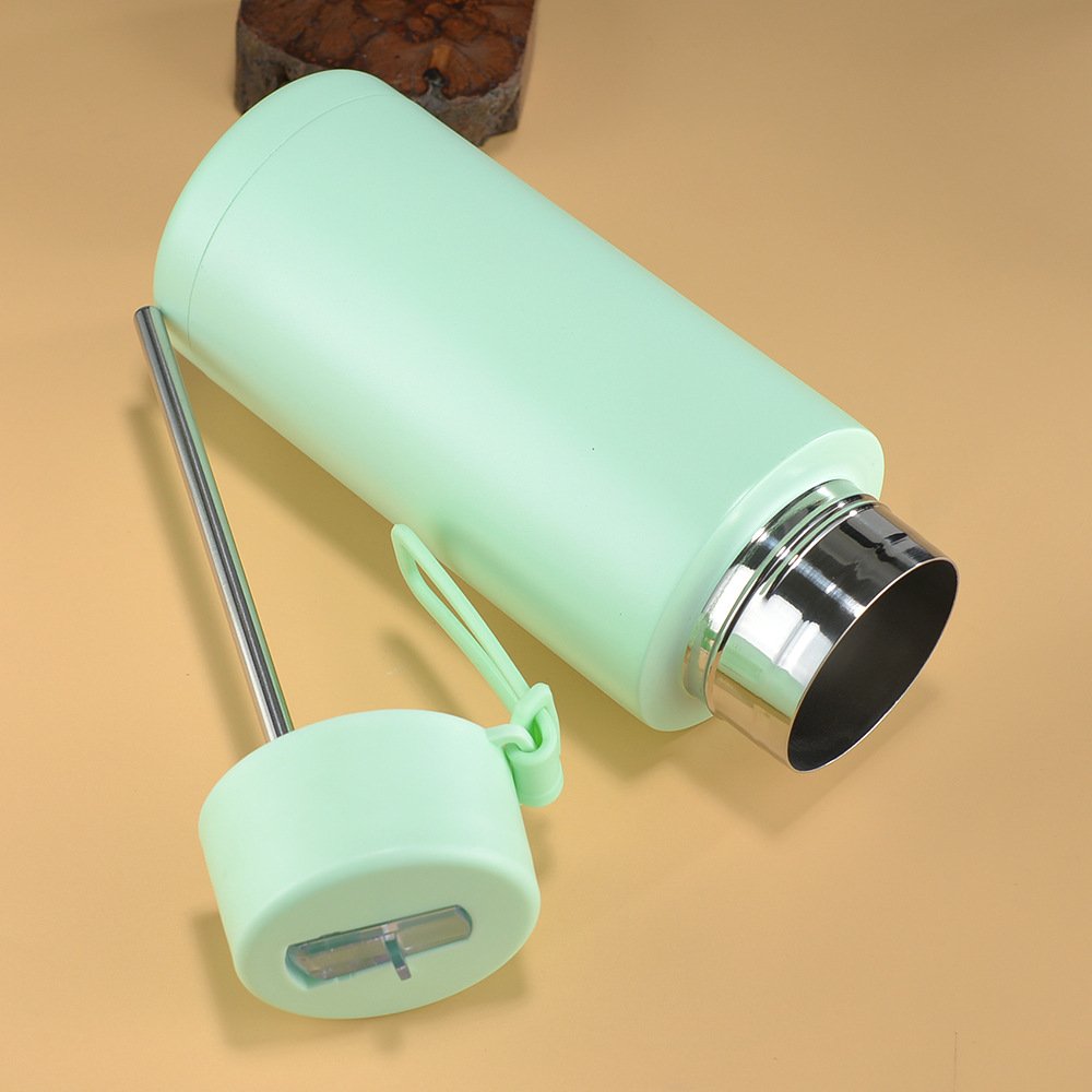 New Arrival 1L Double Walled Insulated Vacuum Flask 304 Stainless Steel Wide Mouth Travel Water Bottle With Straw Lid