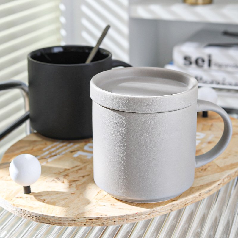 Nordic Modern Minimalist Ceramic Mug with Lid Creative Matte Glaze Coofe Hotel Restaurant Cup Set