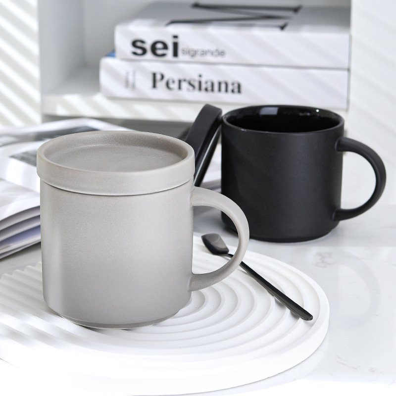 Nordic Modern Minimalist Ceramic Mug with Lid Creative Matte Glaze Coofe Hotel Restaurant Cup Set