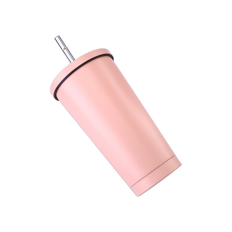 Matte black 16oz Thermos Bottle Stainless Steel Straw Tumbler Cup Vacuum Car Coffee Mug