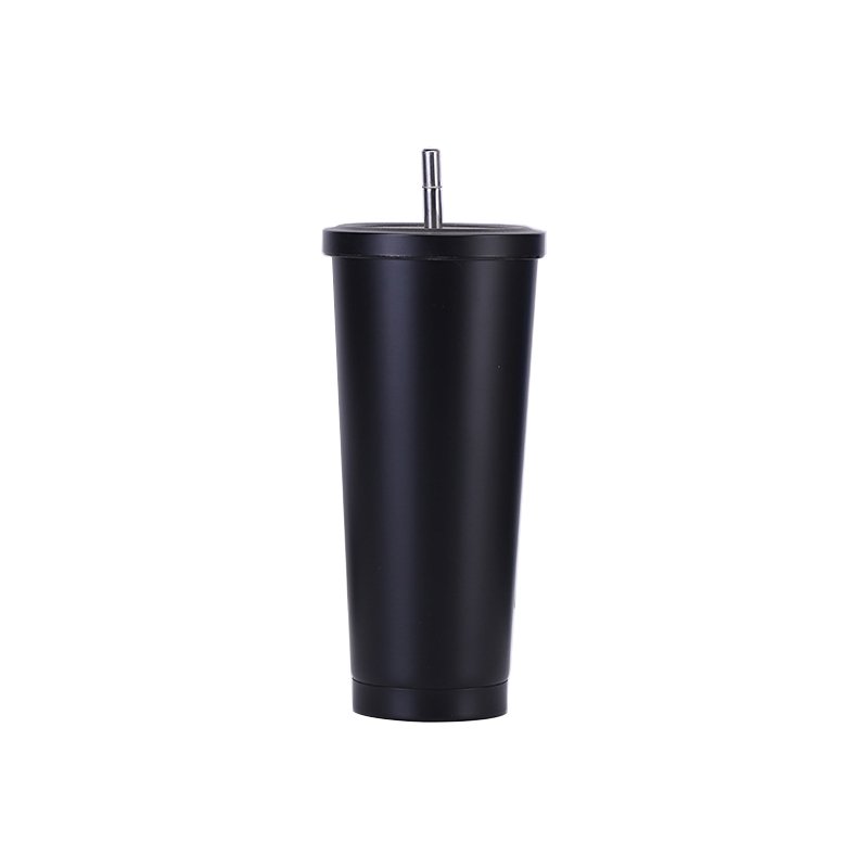 Matte black 16oz Thermos Bottle Stainless Steel Straw Tumbler Cup Vacuum Car Coffee Mug