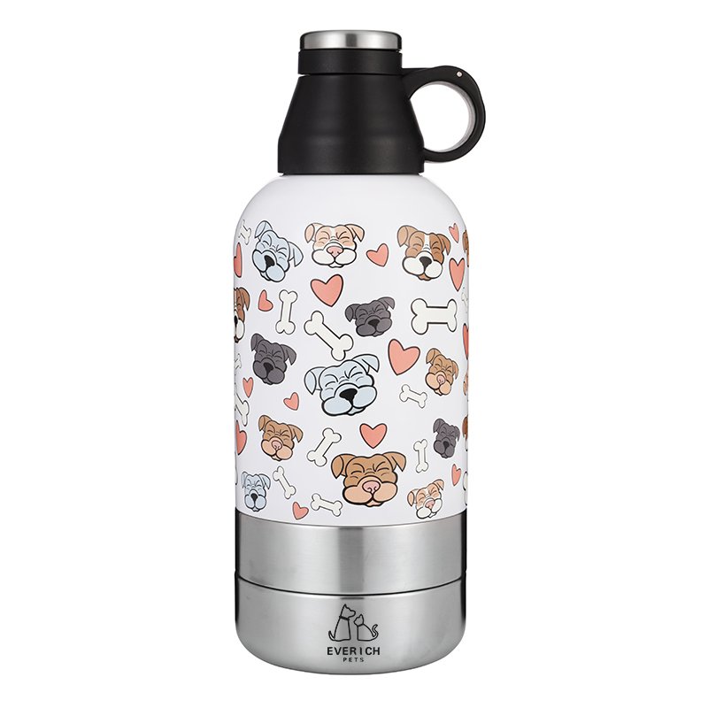 32oz 3 in 1 Outdoor Dog water bottle bowl food and drinking feeder portable Stainless Steel Travel with food container