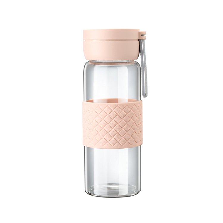 Glass Water Bottle 2022 With Silicone Sleeve 0606 420ML Eco BAP Free Portable Handle New Colorful Glass Water Bottle