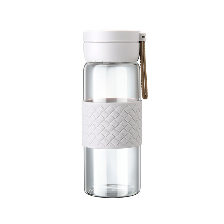 Glass Water Bottle 2022 With Silicone Sleeve 0606 420ML Eco BAP Free Portable Handle New Colorful Glass Water Bottle