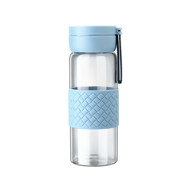 Glass Water Bottle 2022 With Silicone Sleeve 0606 420ML Eco BAP Free Portable Handle New Colorful Glass Water Bottle