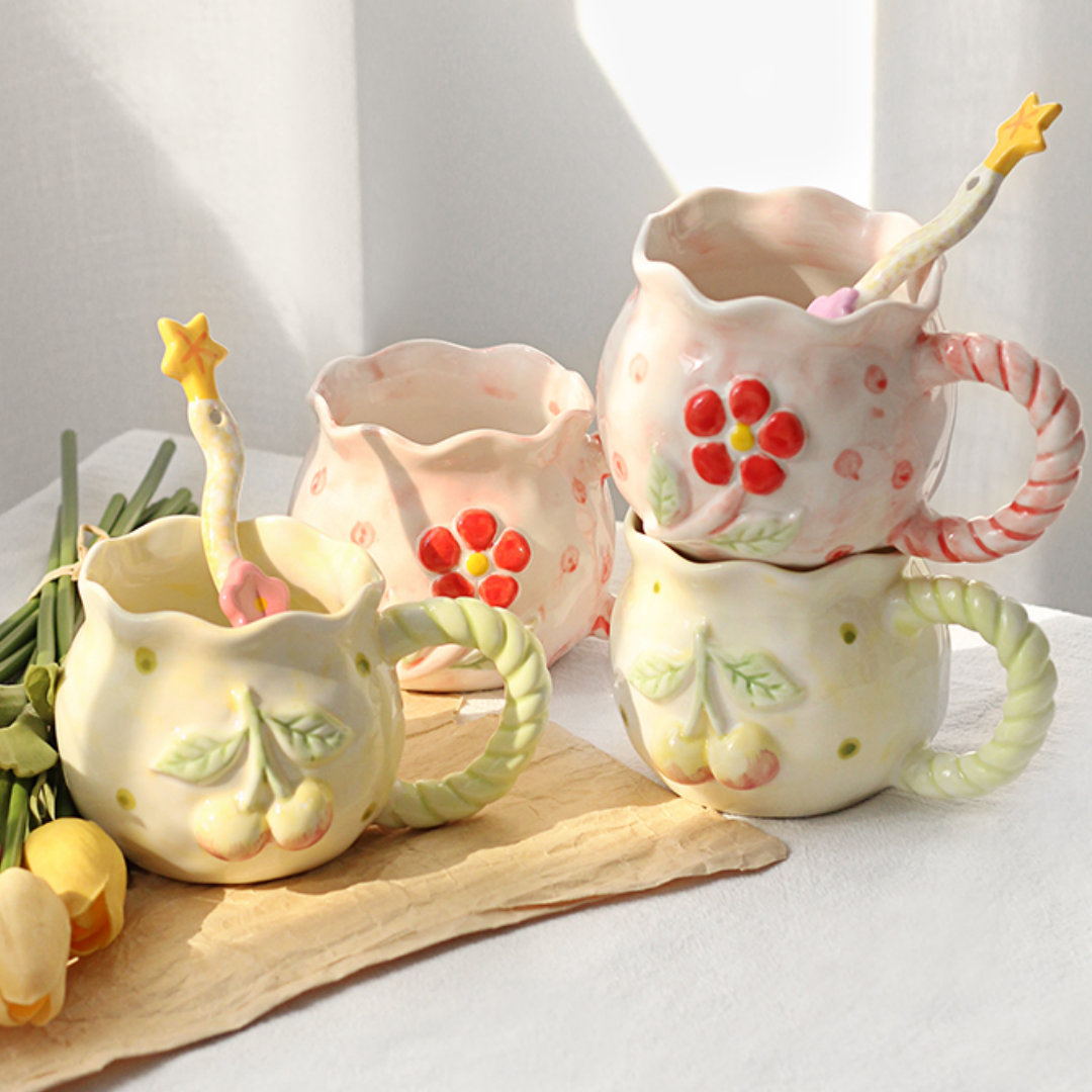 Factory direct Custom pattern Ceramic Coffee Mug, Handmade tea juice milk Mug, flower painted Porcelain coffee mugs