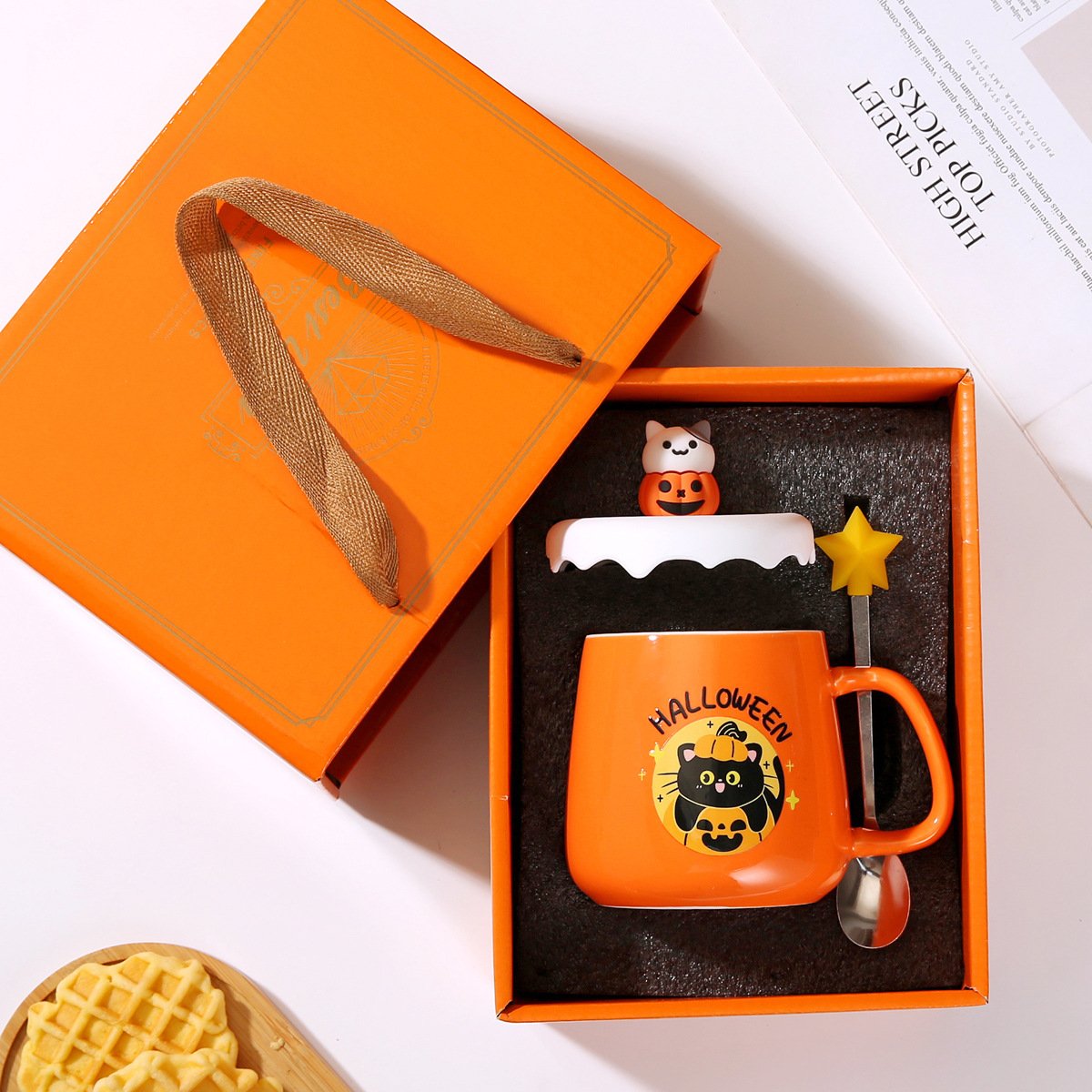 2025 Hot-selling New Funny Ghost Halloween Pumpkin Head Ceramic Mug with Lid Spoon Gift Coffee Cup Set Cartoon Cute Elf Demon