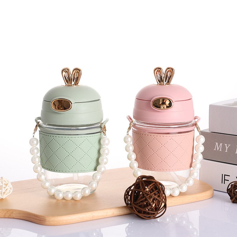 Lovely Cartoon Rabbit 400ml Water Cup High Quality Portable Glass Cup Cartoon Simple Large Capacity Water Bottle With Straw