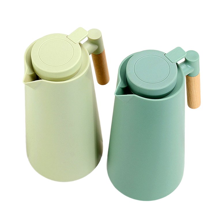 Large Capacity 1000ml Double Wall Vacuum Insulation Thermal Coffee/Tea Pot Wood Handle Party Water Food Hot Performance Thermos