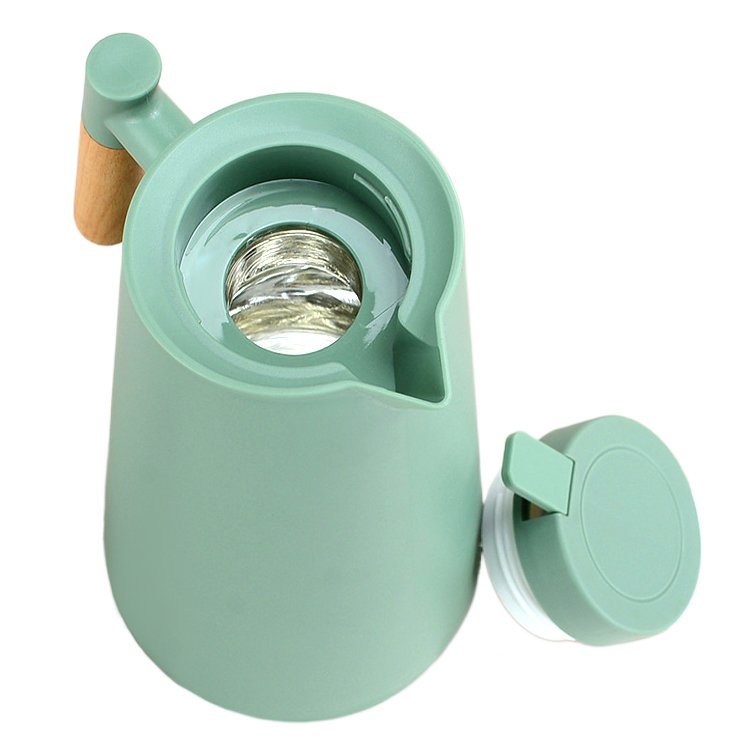 Large Capacity 1000ml Double Wall Vacuum Insulation Thermal Coffee/Tea Pot Wood Handle Party Water Food Hot Performance Thermos