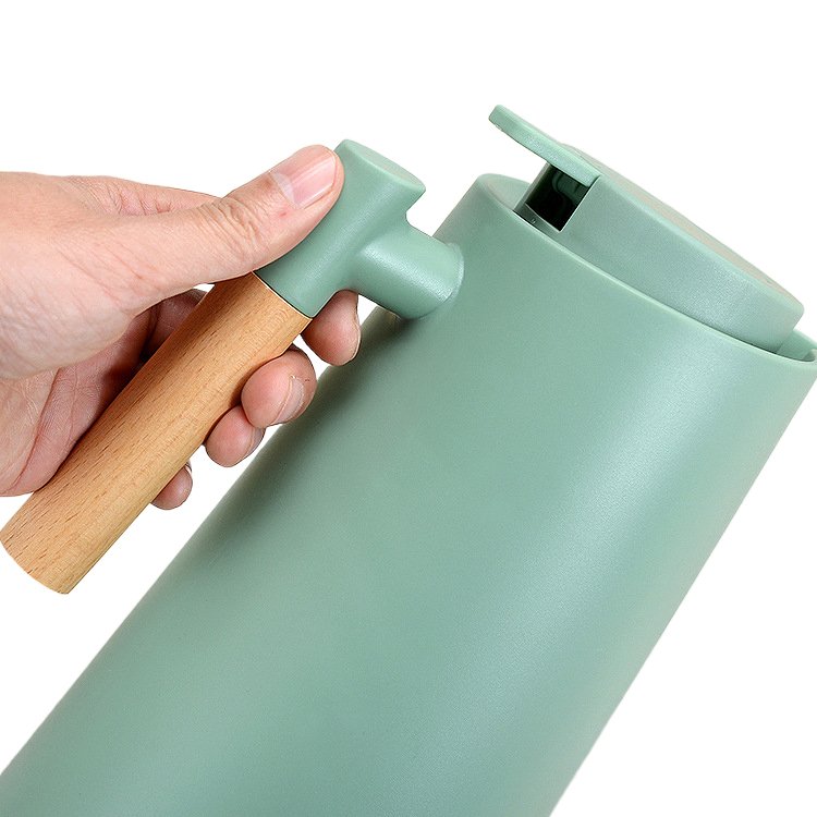 Large Capacity 1000ml Double Wall Vacuum Insulation Thermal Coffee/Tea Pot Wood Handle Party Water Food Hot Performance Thermos