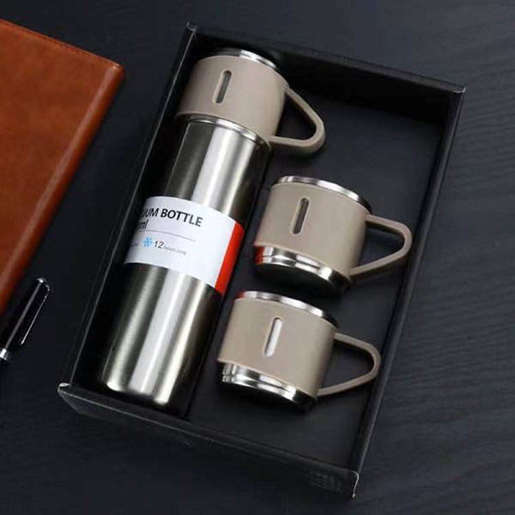 With 3 Lids Business 500ml Gift Box Set Portable Thermos Cup Set Stainless Steel Thermos Cup Travel Vacuum Flask Gift Set