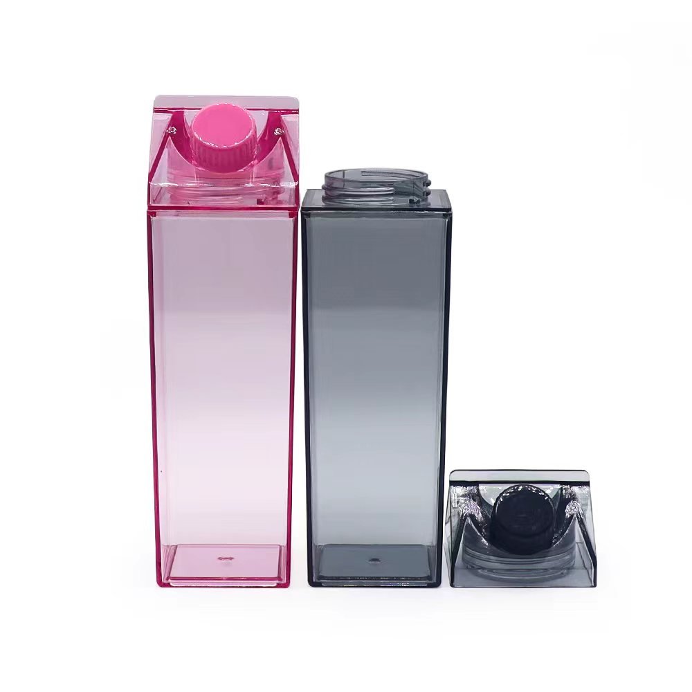Bpa Free 500ml Plastic Clear Transparent Colored Acrylic Tumbler Milk Carton Box Water Bottle