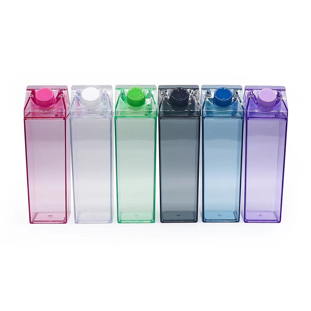 Bpa Free 500ml Plastic Clear Transparent Colored Acrylic Tumbler Milk Carton Box Water Bottle
