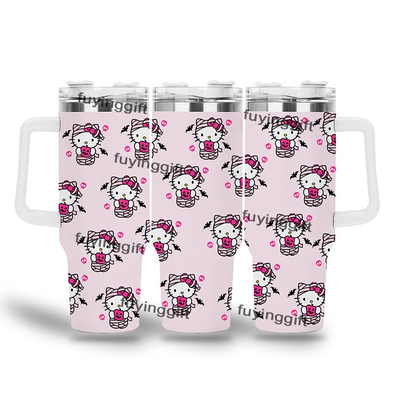 Cheap Price Custom Halloween Cute Kitty 40 oz Vacuum Thermal Cup 40oz Travel Water Bottle Stainless Steel Tumbler with Handle