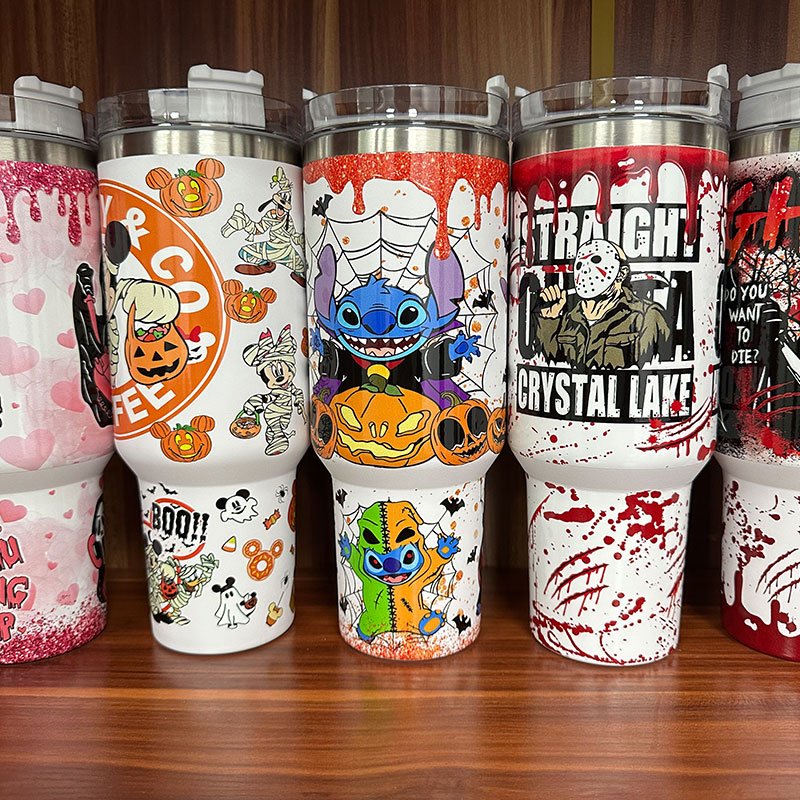 Cheap Price Custom Halloween Cute Kitty 40 oz Vacuum Thermal Cup 40oz Travel Water Bottle Stainless Steel Tumbler with Handle