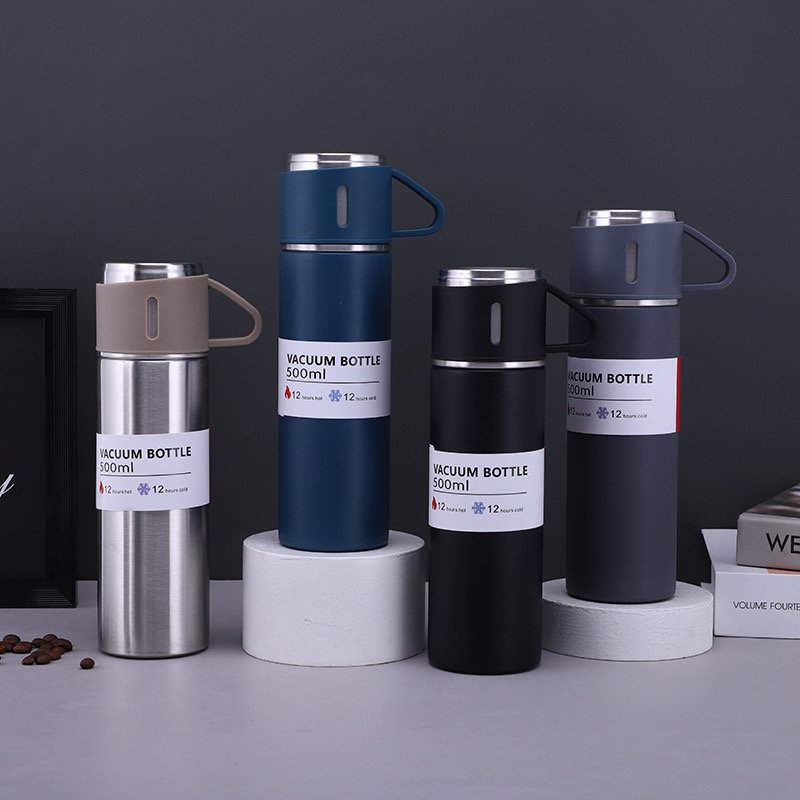 Newest Wholesale Vacuum Flask Set 304 Stainless Steel Insulated Thermos 500ml Water Bottles with Gift Box and 3 Lids