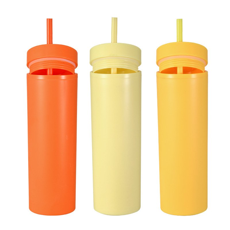 Custom Logo 16oz Skinny Double Wall Matte Tumbler Bottle Wholesale reusable Acrylic Tumblers with Lids and Straws