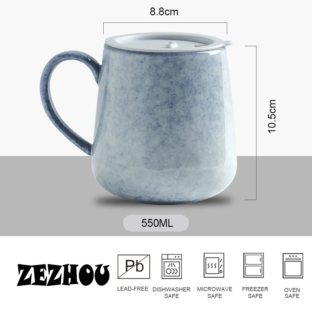 Factory On Sale Ceramic Dusty Blue Coffee Mug With Splash Proof Lid Well Sealed Silicon Ring