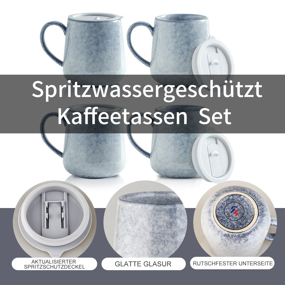 Factory On Sale Ceramic Dusty Blue Coffee Mug With Splash Proof Lid Well Sealed Silicon Ring