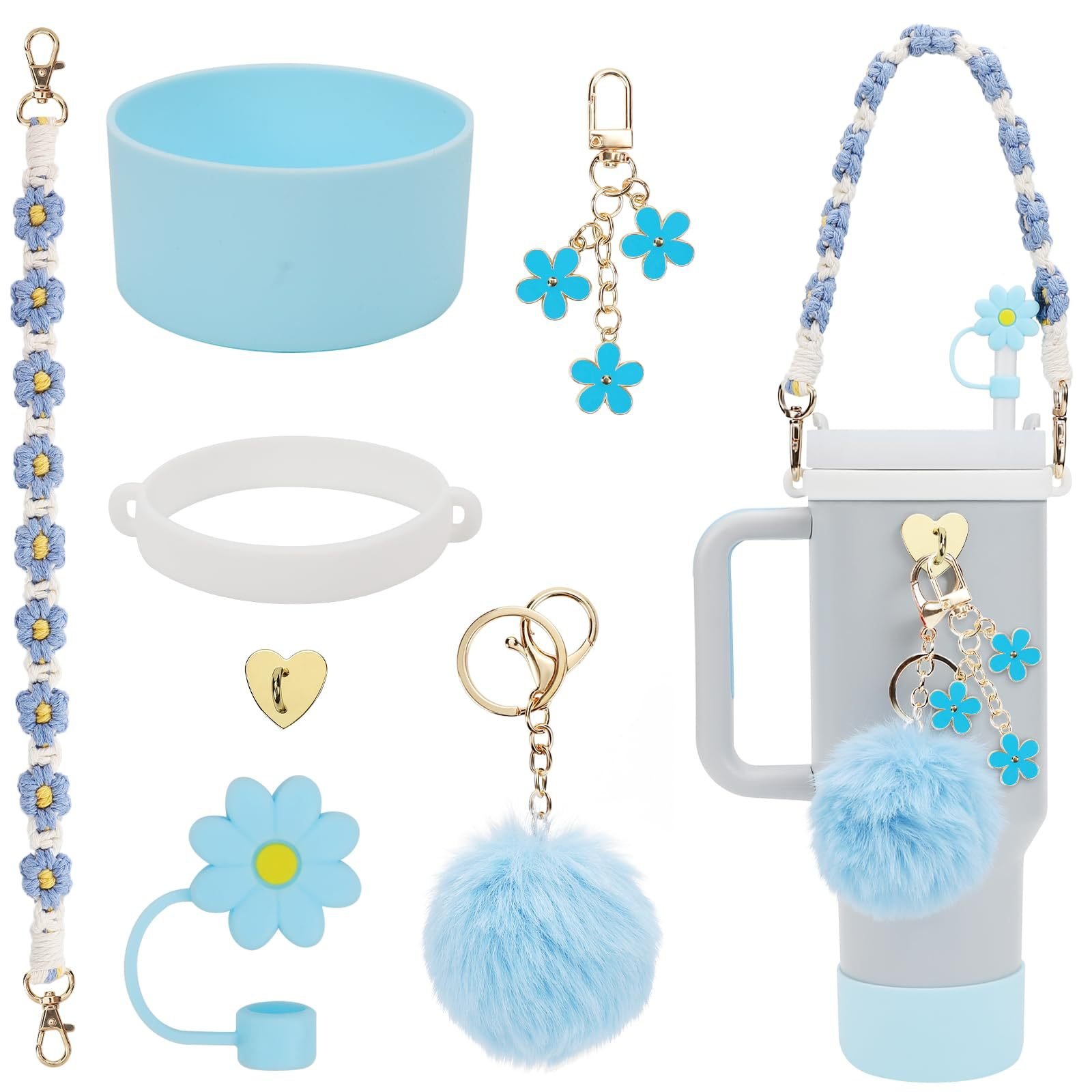 32 Colors 7 pcs A Set Tumbler Accessories Woven Flower Handle Straps Silicone Water Bottle Boots Daisy Toppers for 40oz Tumbler