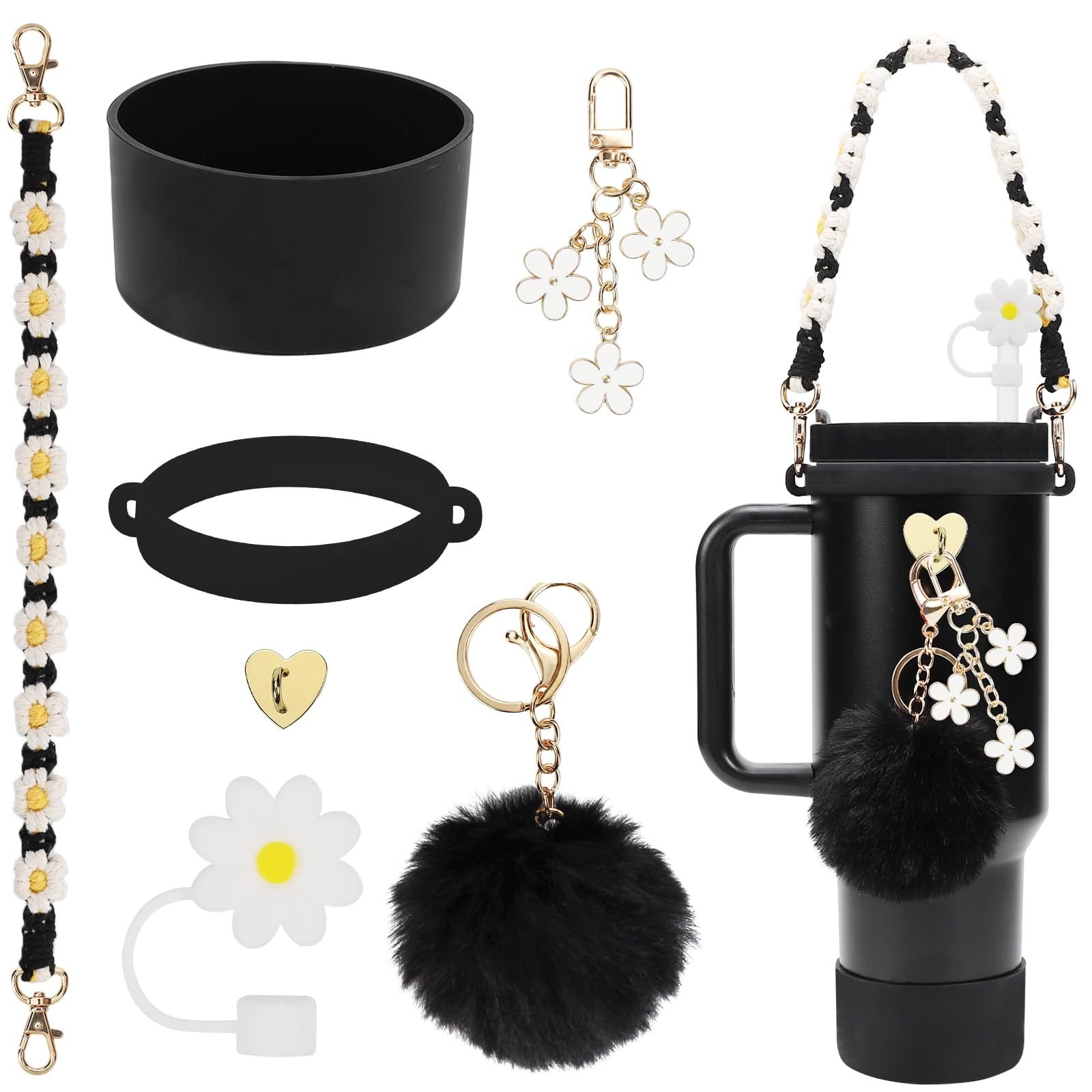 32 Colors 7 pcs A Set Tumbler Accessories Woven Flower Handle Straps Silicone Water Bottle Boots Daisy Toppers for 40oz Tumbler