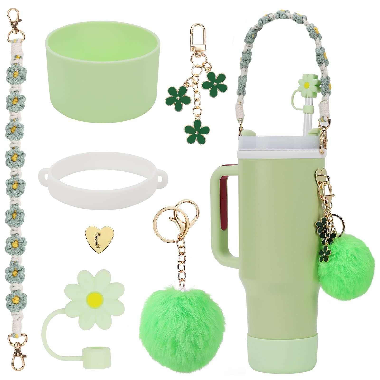 32 Colors 7 pcs A Set Tumbler Accessories Woven Flower Handle Straps Silicone Water Bottle Boots Daisy Toppers for 40oz Tumbler