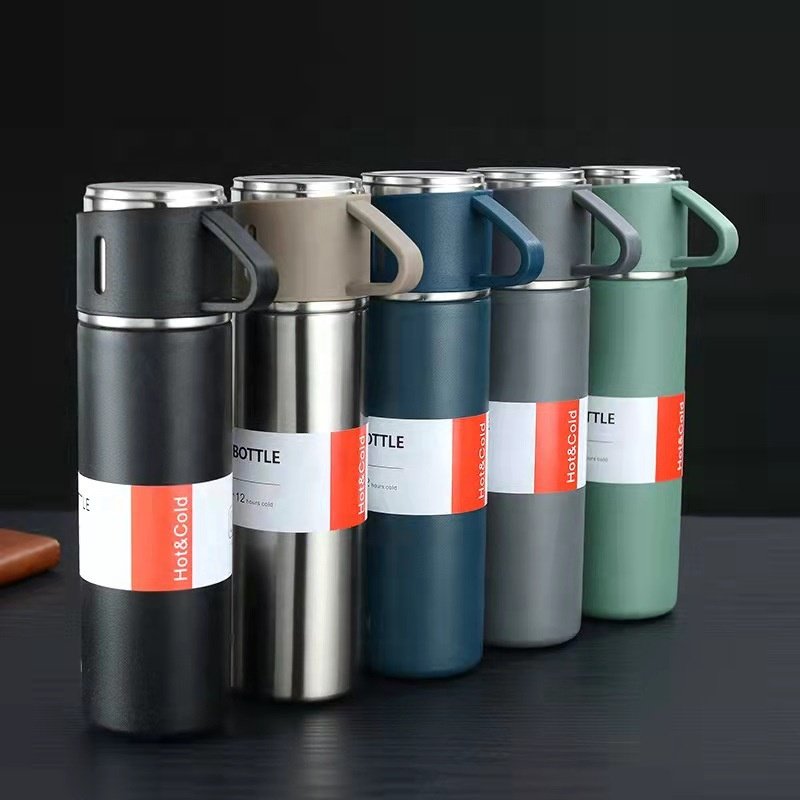 500ML Travel Vacuum Flask Double Walled Portable Thermal Flask Built-in Lid Cup, Stainless Steel for Sports, Outdoor, Office