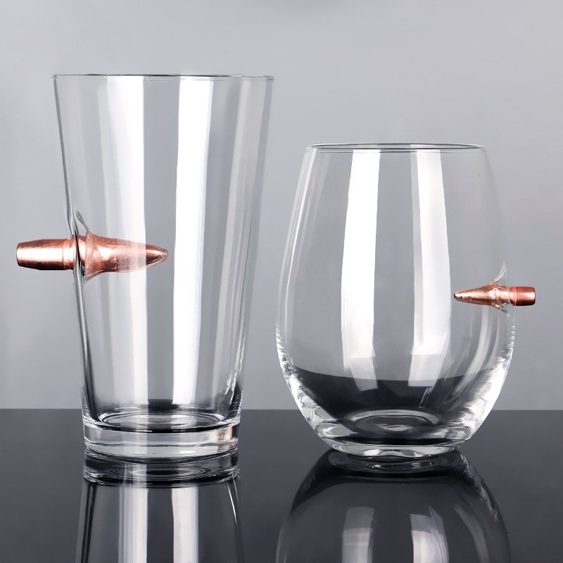 Customized Logo 500ml Unique Design Bullet Beer Whiskey Glasses Thicken Iced Stein Beer Mugs with Bullet Handle for Party Bar