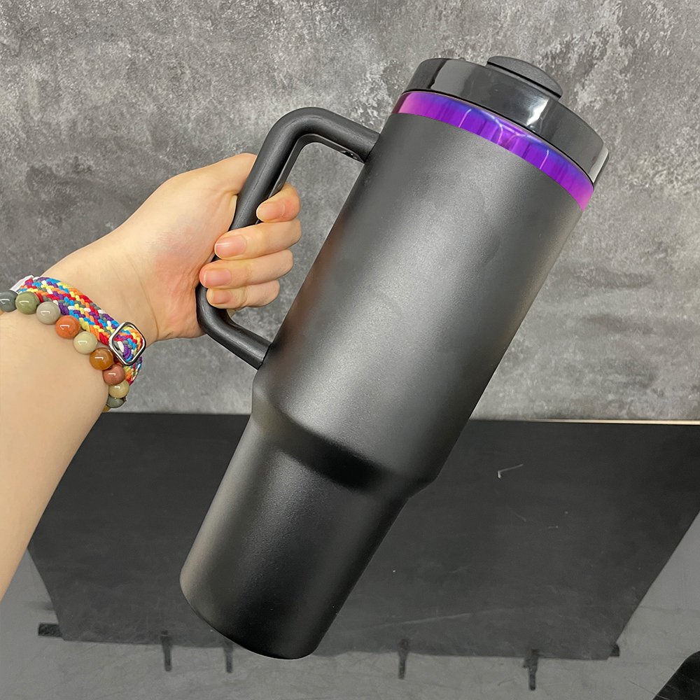 Large Capacity Purple Plated 40oz Tumbler With Lid And Straw Powder Coated Black White Coffee Mug For Laser Engraving