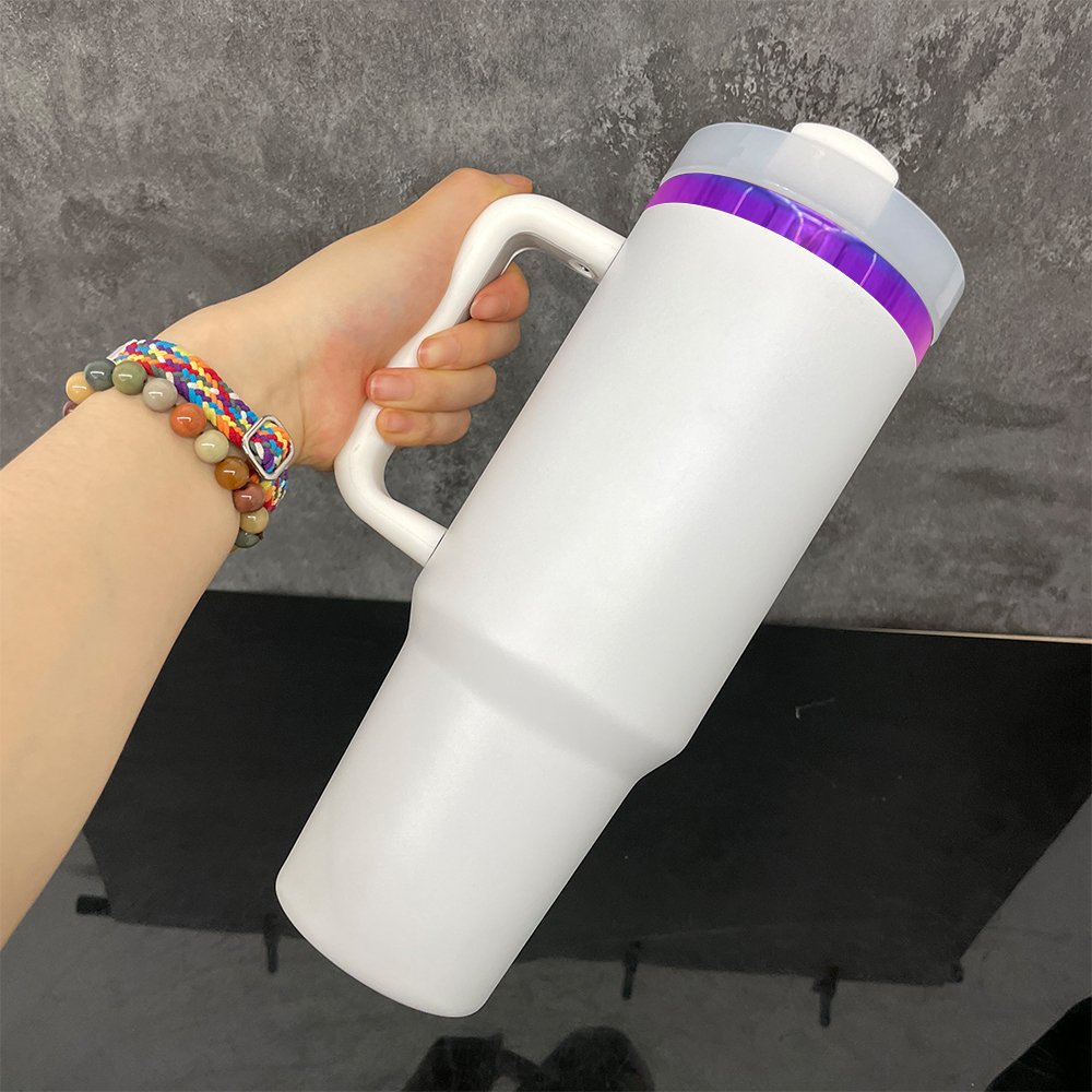 Large Capacity Purple Plated 40oz Tumbler With Lid And Straw Powder Coated Black White Coffee Mug For Laser Engraving