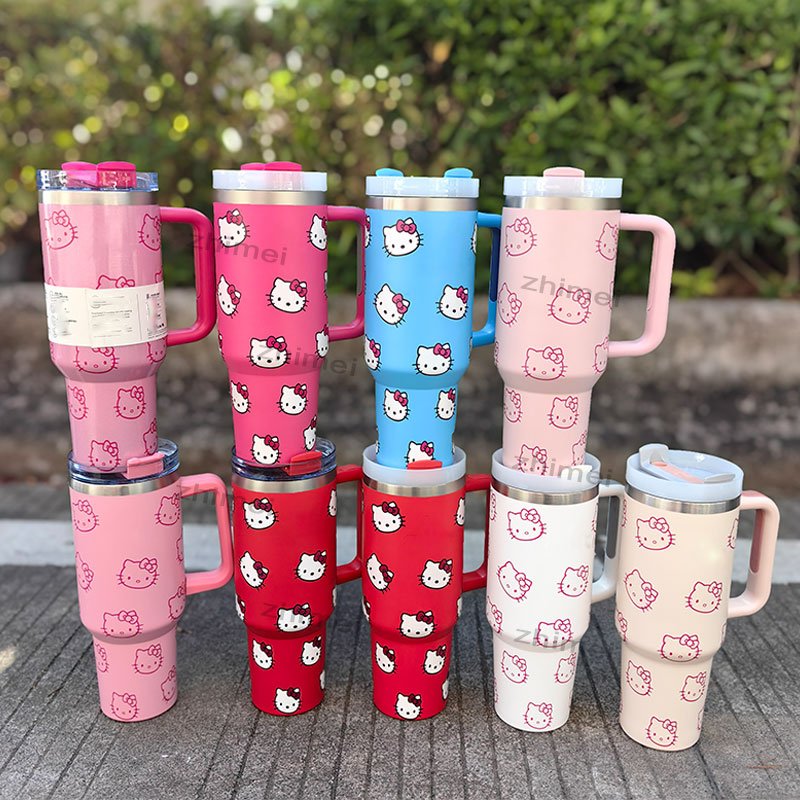 Custom brand logo pink girl barbys 40oz stainless steel tumbler travel casual insulation 40 oz cup mugs with handle and straw