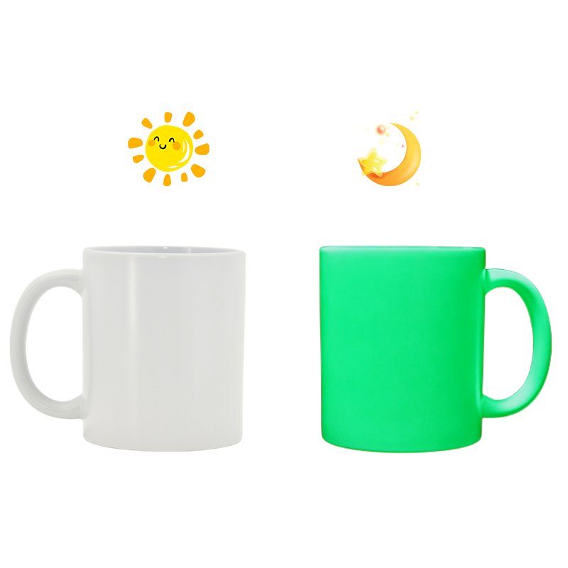 11oz White Handle Ceramic Cups Straight Drinkware Glow in the Dark Sublimation Blanks Coffee Mug