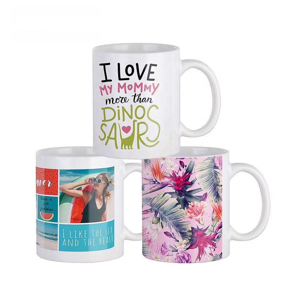 11oz White Handle Ceramic Cups Straight Drinkware Glow in the Dark Sublimation Blanks Coffee Mug
