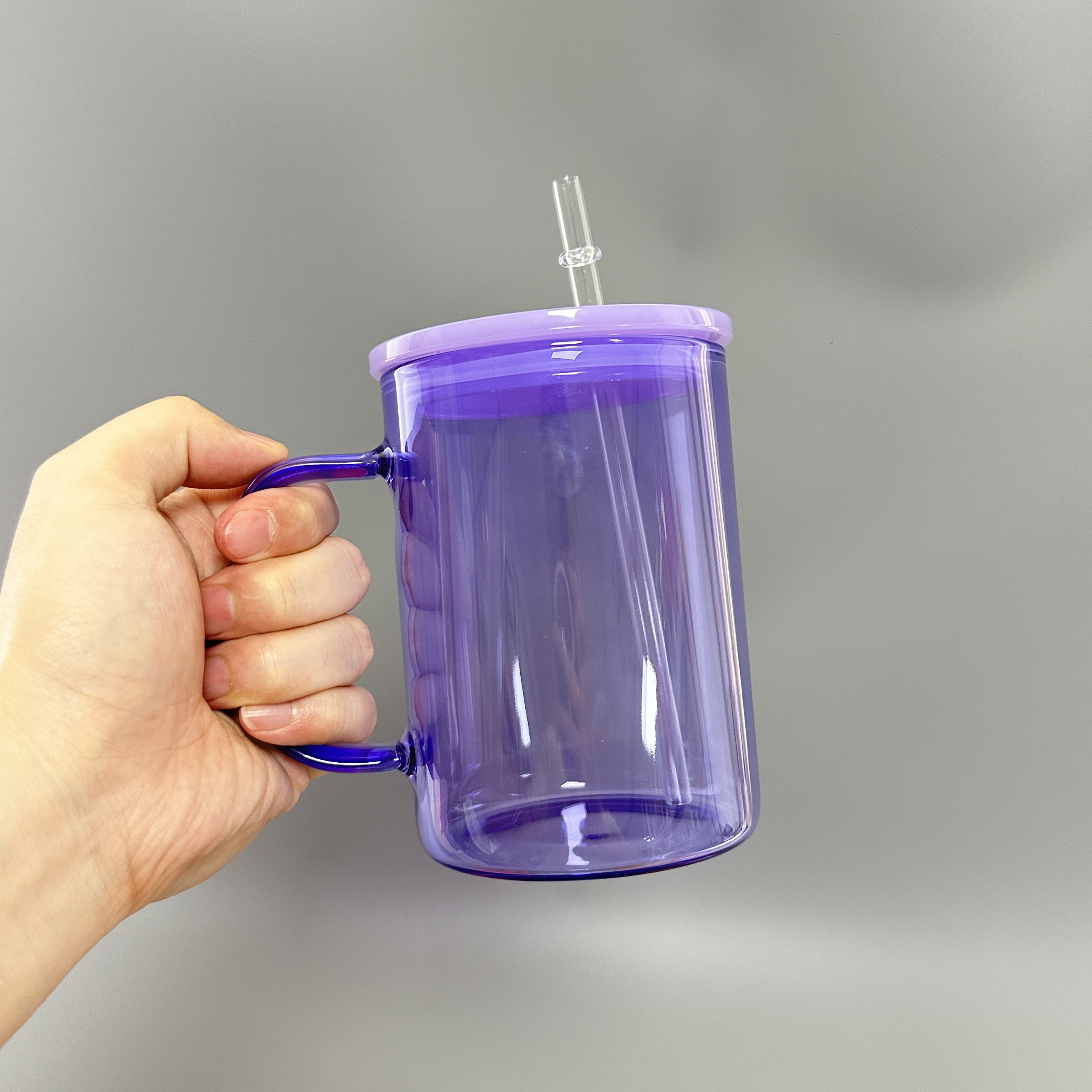 US warehouse blank sublimation 17oz jelly color clear glass mug 15oz transparent candy glass cups with colorful plastic lid