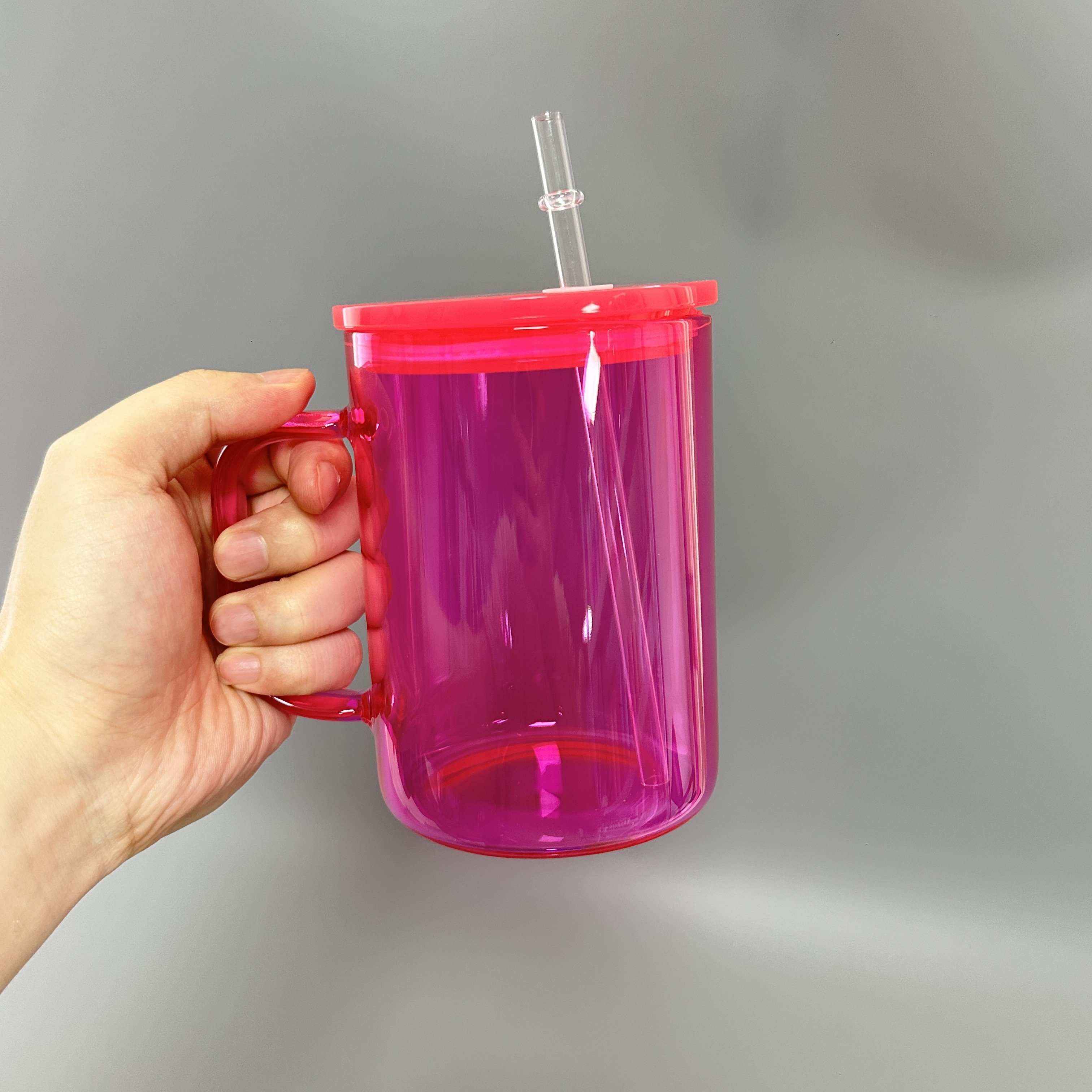 US warehouse blank sublimation 17oz jelly color clear glass mug 15oz transparent candy glass cups with colorful plastic lid
