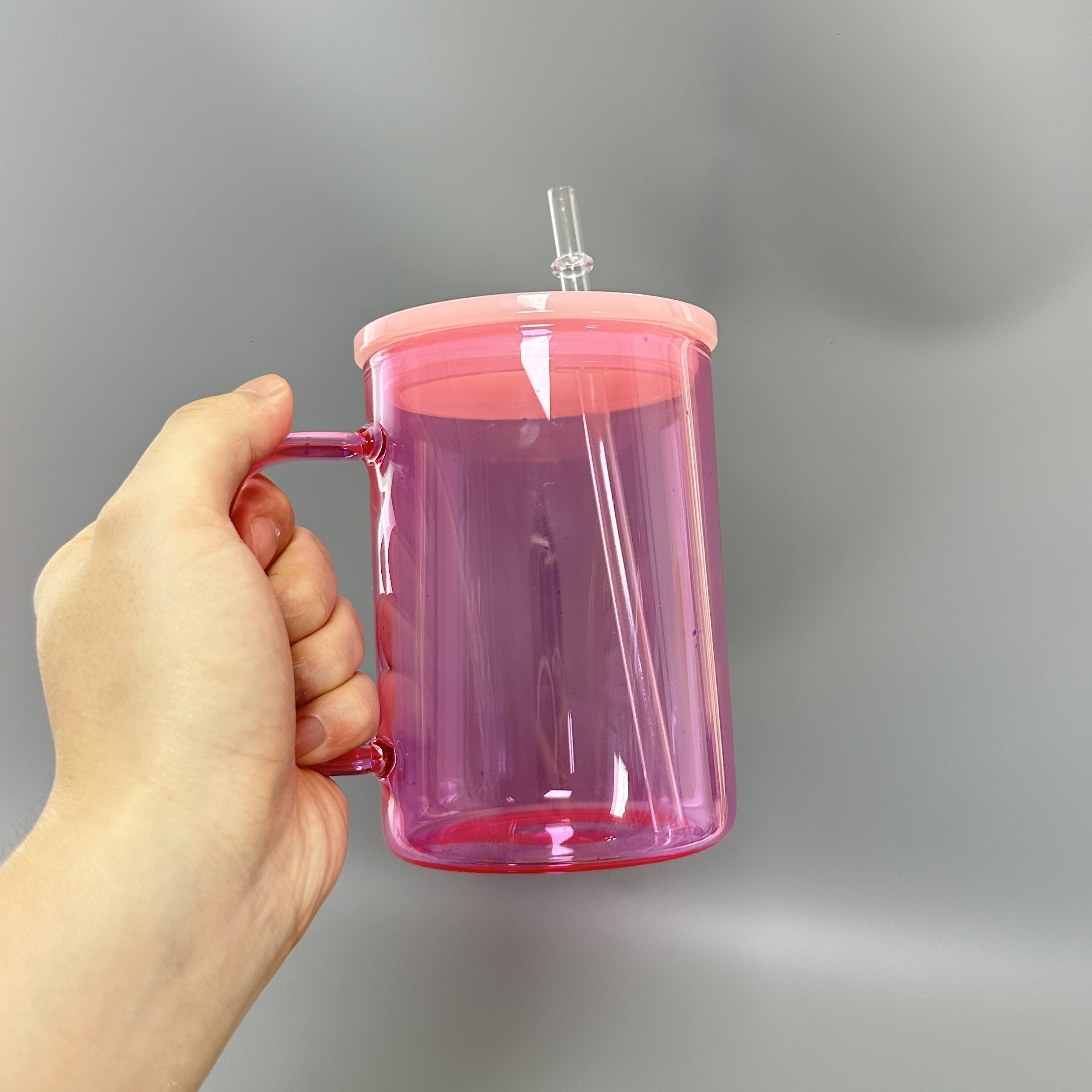 US warehouse blank sublimation 17oz jelly color clear glass mug 15oz transparent candy glass cups with colorful plastic lid