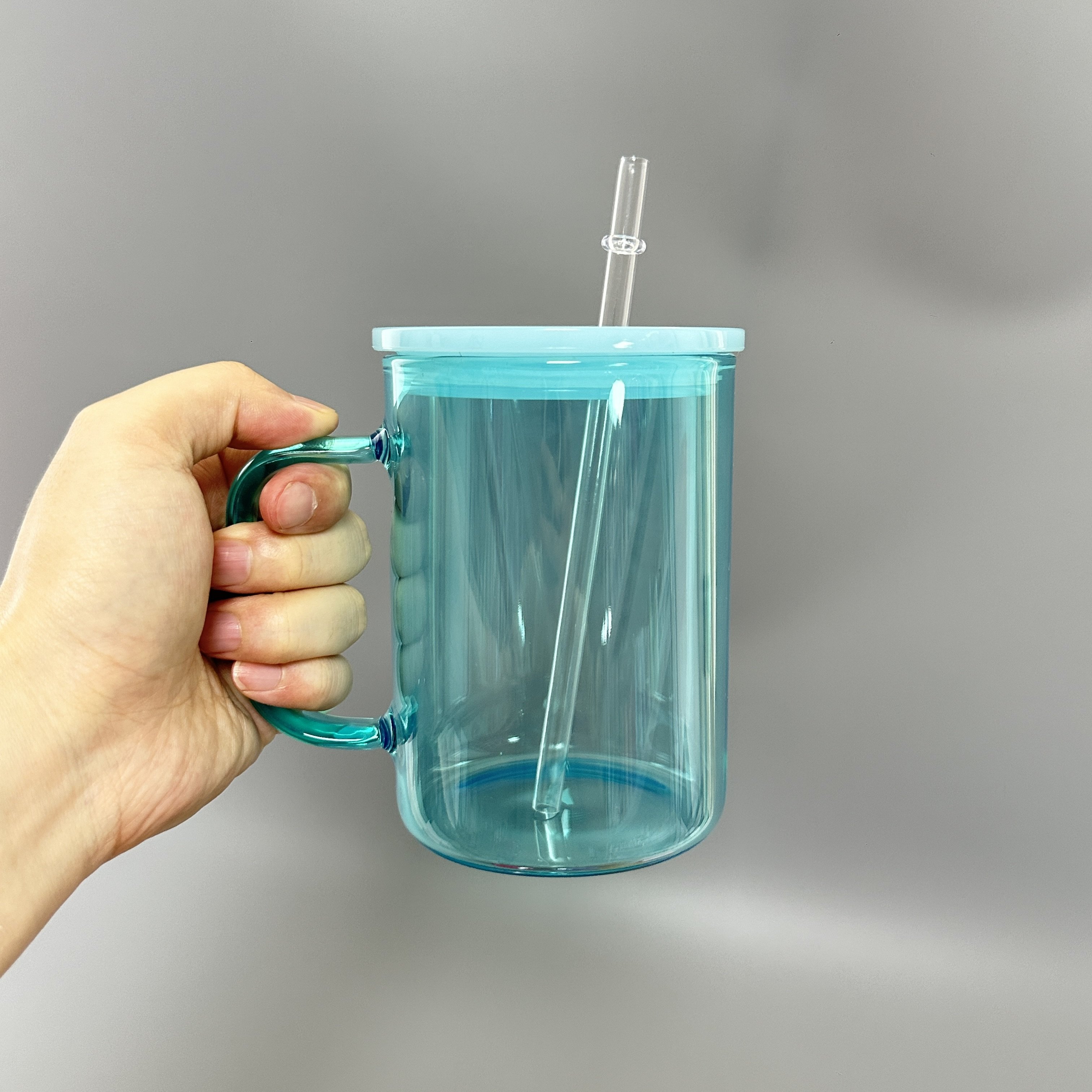 US warehouse blank sublimation 17oz jelly color clear glass mug 15oz transparent candy glass cups with colorful plastic lid