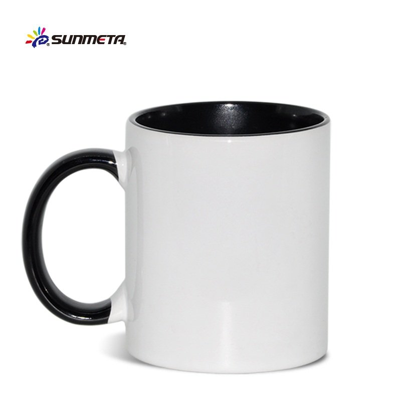 Sunmeta two tone mug ceramic cups 11oz handle solid color inside coffee mugs for sublimation printing