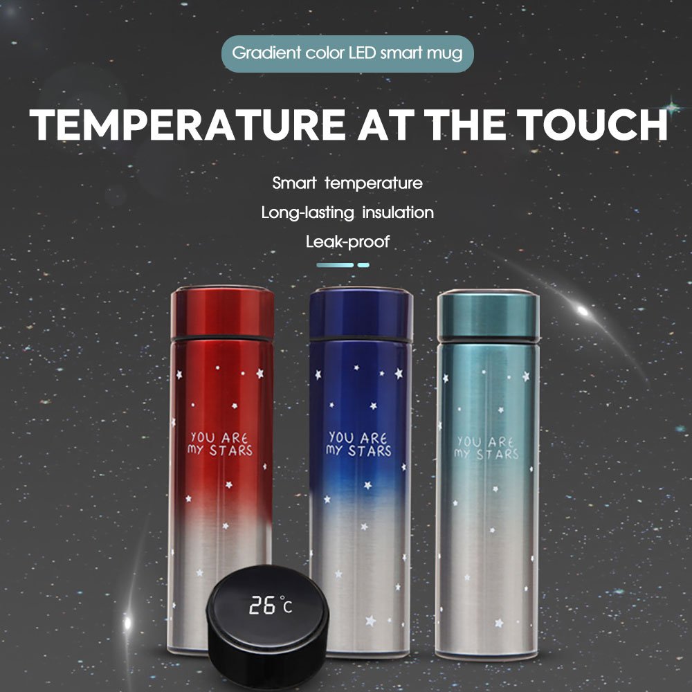 Smart Vacuum Flask Stainless Steel Water Bottle 15oz Thermos with Touch Screen temperature Display with Double Wall Vacuum