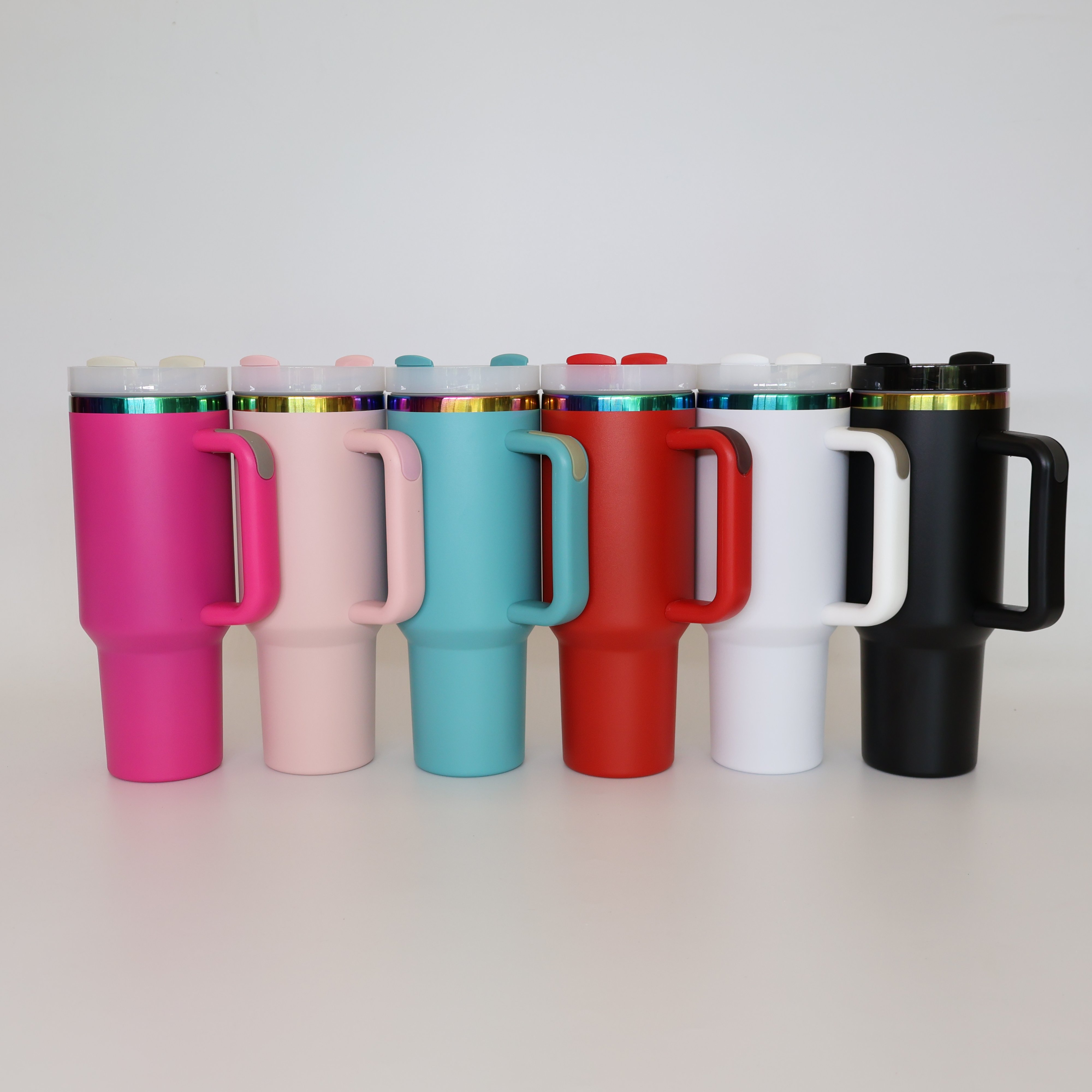 USA Warehouse dorp shipping rainbow colorful ion plating stainless steel 40oz insulated travel mug tumbler with handle and lid