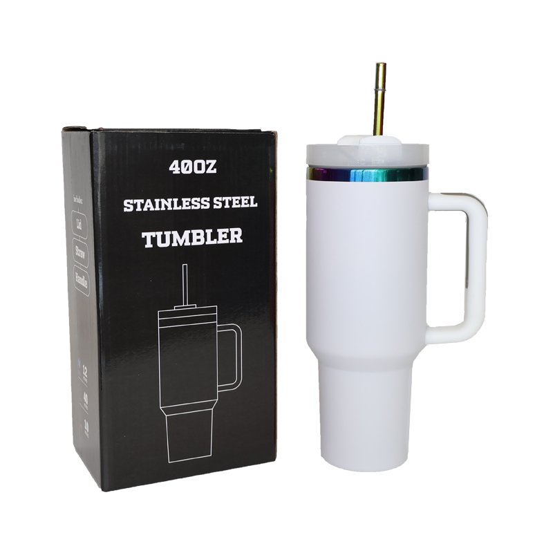 USA Warehouse dorp shipping rainbow colorful ion plating stainless steel 40oz insulated travel mug tumbler with handle and lid