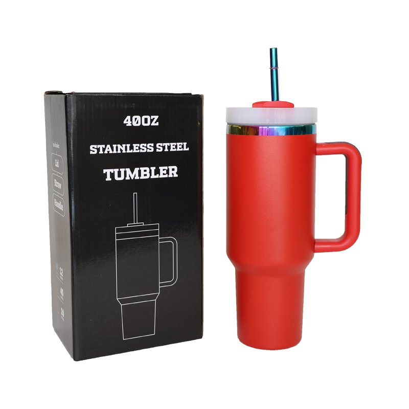 USA Warehouse dorp shipping rainbow colorful ion plating stainless steel 40oz insulated travel mug tumbler with handle and lid