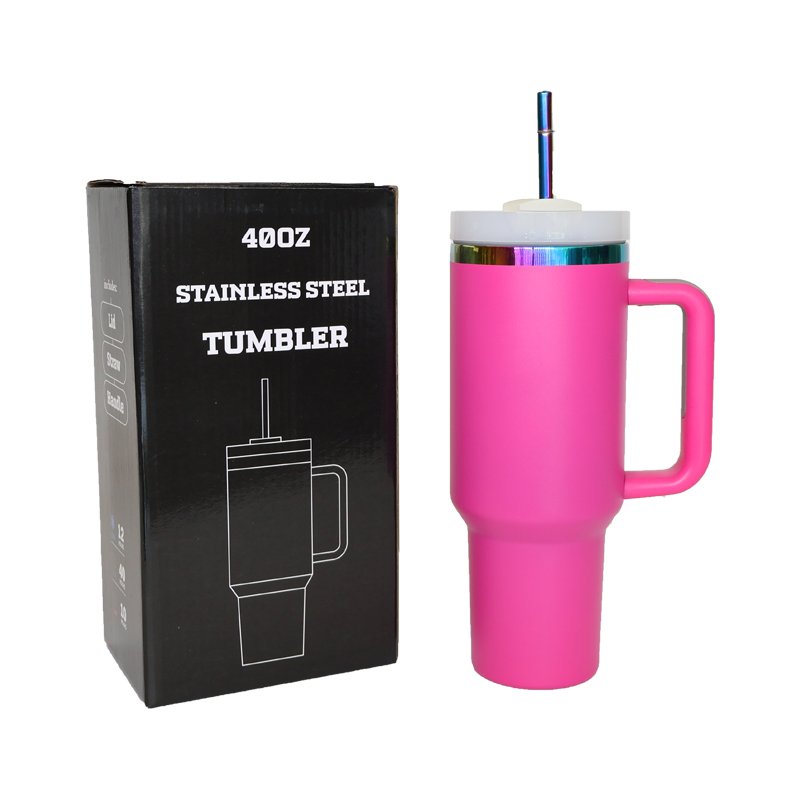 USA Warehouse dorp shipping rainbow colorful ion plating stainless steel 40oz insulated travel mug tumbler with handle and lid