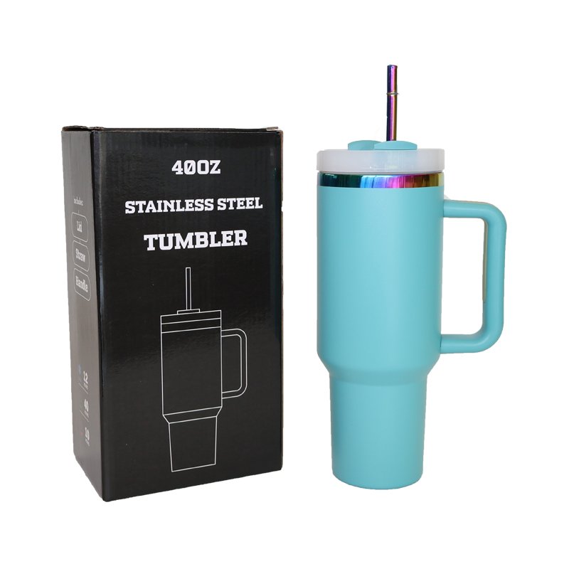 USA Warehouse dorp shipping rainbow colorful ion plating stainless steel 40oz insulated travel mug tumbler with handle and lid