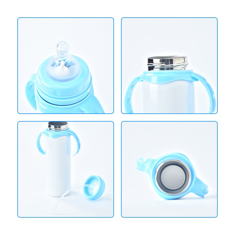 US Warehouse 8oz SS304 double wall silicone baby nipple bottle baby bottle insulated vaccum sublimation bank feeding baby bottle