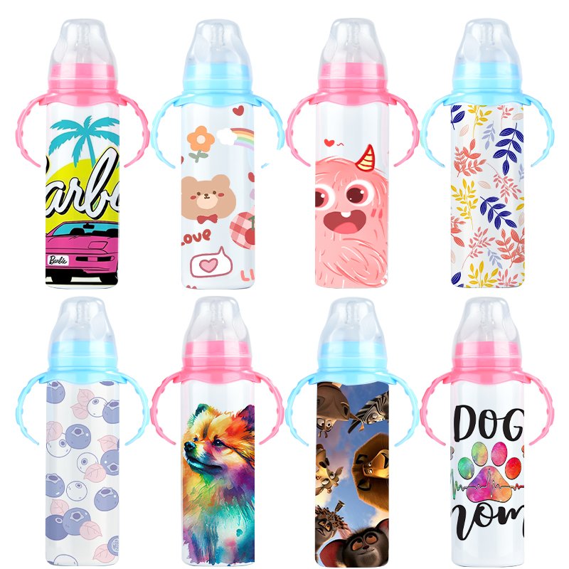 US Warehouse 8oz SS304 double wall silicone baby nipple bottle baby bottle insulated vaccum sublimation bank feeding baby bottle