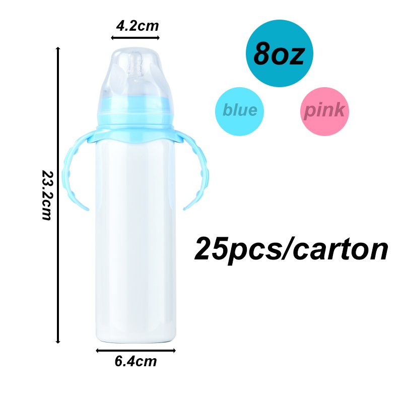 US Warehouse 8oz SS304 double wall silicone baby nipple bottle baby bottle insulated vaccum sublimation bank feeding baby bottle