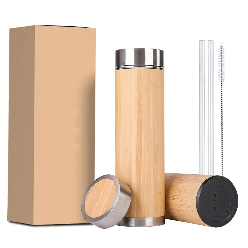 350ml 450ml 500ml bamboo stainless steel insulated thermo water bottle vacuum flask