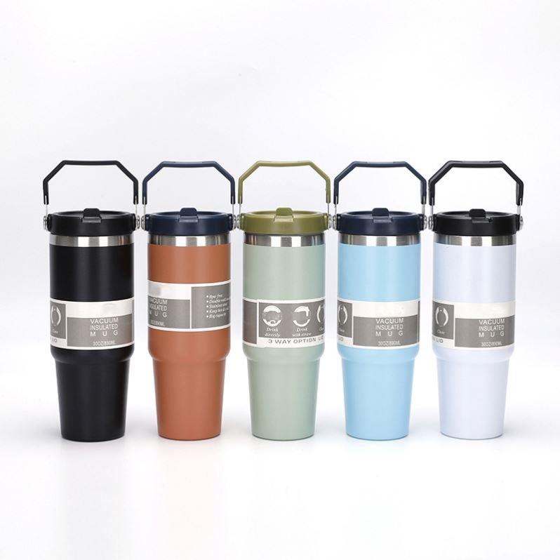 2024 High Quality Double Wall Cups 20oz 30oz Stainless Steel Portable Coffee Mug For Car With Lids Tumbler With Handle And Straw